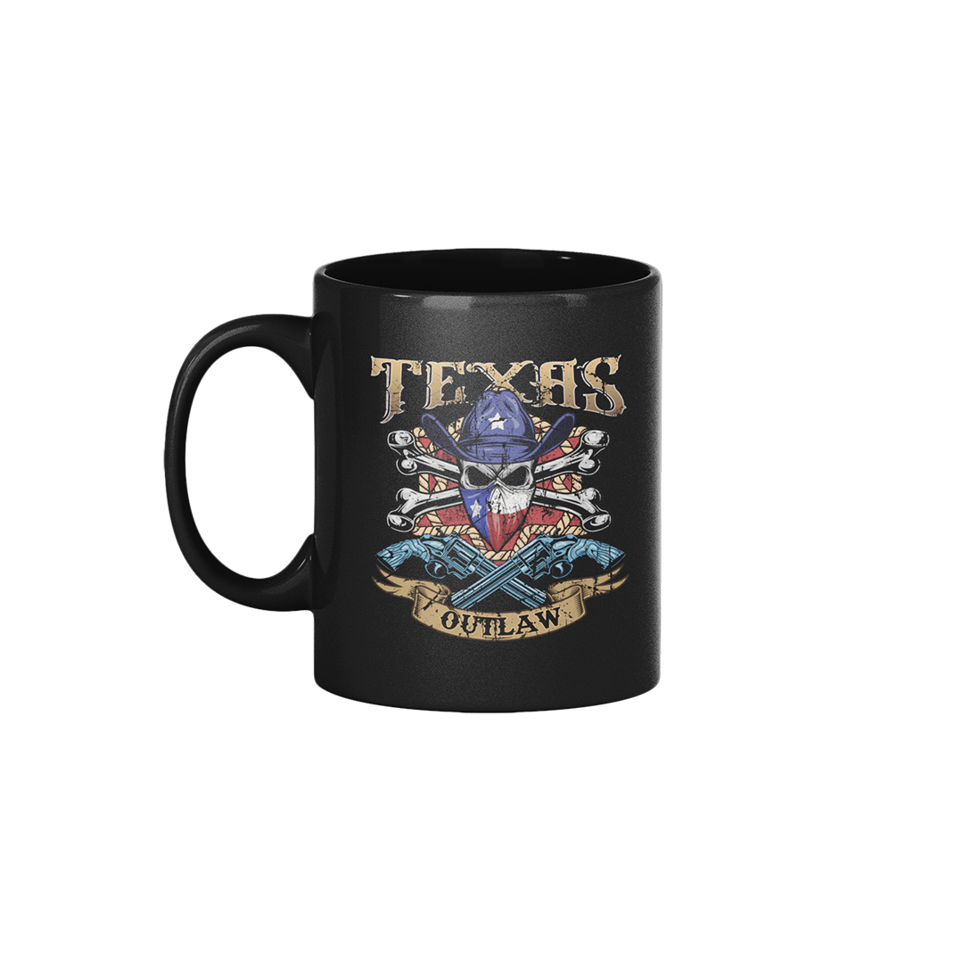 Texas Outlaw Skull and Bones Ceramic Colored Mug