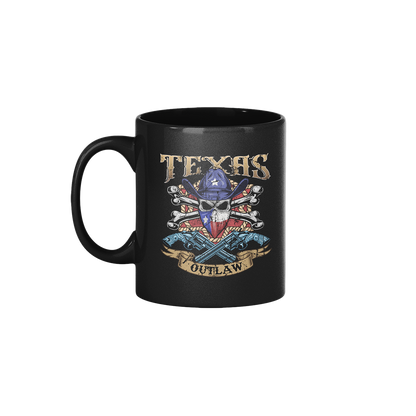 Texas Outlaw Skull and Bones Ceramic Colored Mug