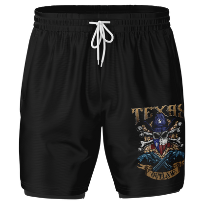 Men's Texas Outlaw Skull and Bones 2-in 1 Shorts