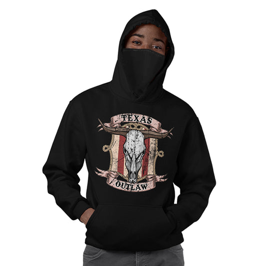 Texas Outlaw Adult Longhorn Heavy Fleece Hoodie With Mask