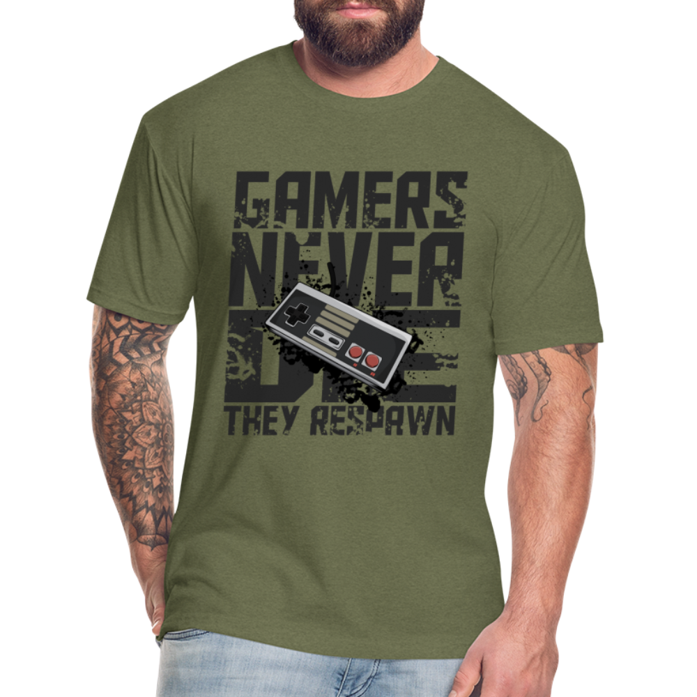GU 'Gamers Never Die' Fitted T-Shirt - NES - heather military green