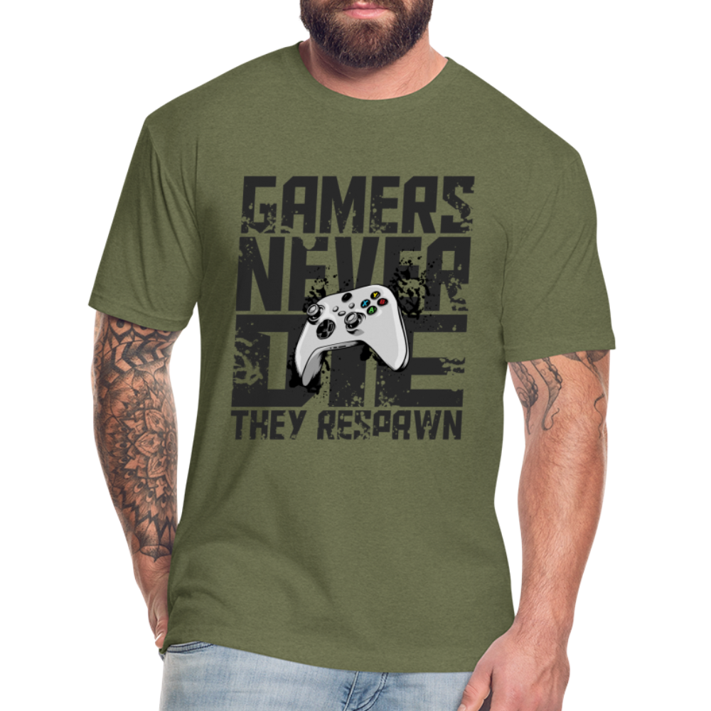 GU 'Gamers Never Die' Fitted T-Shirt- XBOX - heather military green