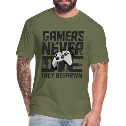 GU 'Gamers Never Die' Fitted T-Shirt- XBOX - heather military green