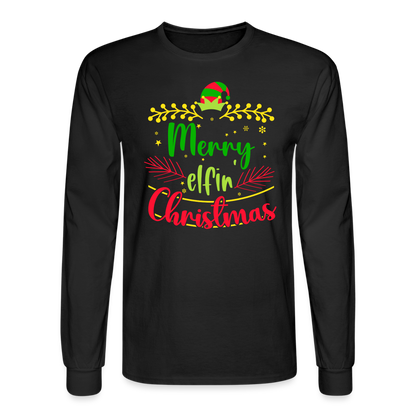 Adult 'Elfin' Christmas' Long Sleeve T-Shirt - black