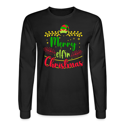 Adult 'Elfin' Christmas' Long Sleeve T-Shirt - black