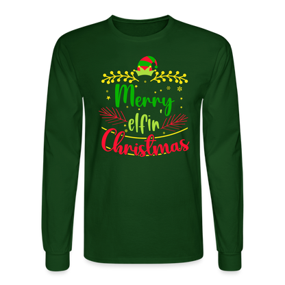 Adult 'Elfin' Christmas' Long Sleeve T-Shirt - forest green