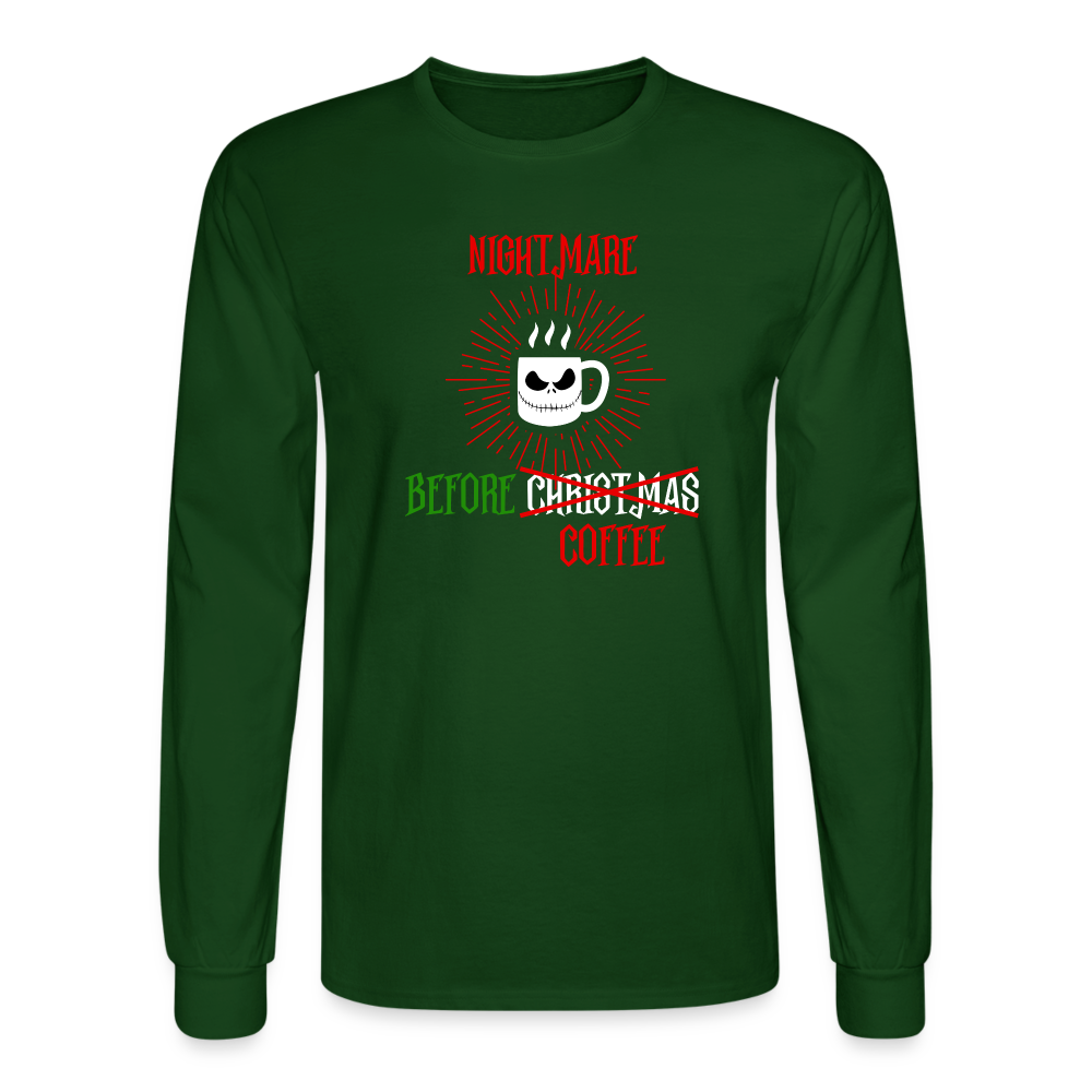 Men's 'Nightmare Before Coffee' Long Sleeve T-Shirt - forest green