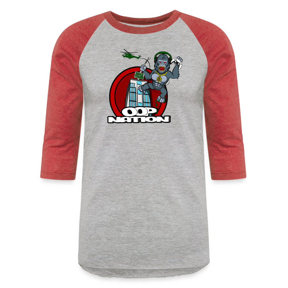 Adult Oop Nation Baseball T-Shirt - heather gray/red