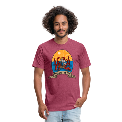 Adult Reid Likes Games 'Follow the Fun' Fitted T-Shirt - heather burgundy