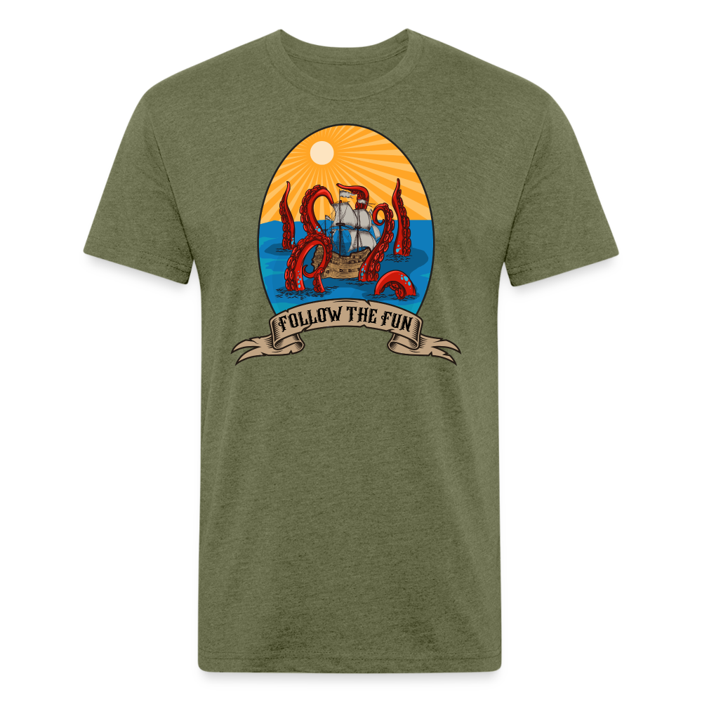 Adult Reid Likes Games 'Follow the Fun' Fitted T-Shirt - heather military green