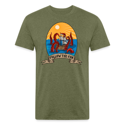 Adult Reid Likes Games 'Follow the Fun' Fitted T-Shirt - heather military green