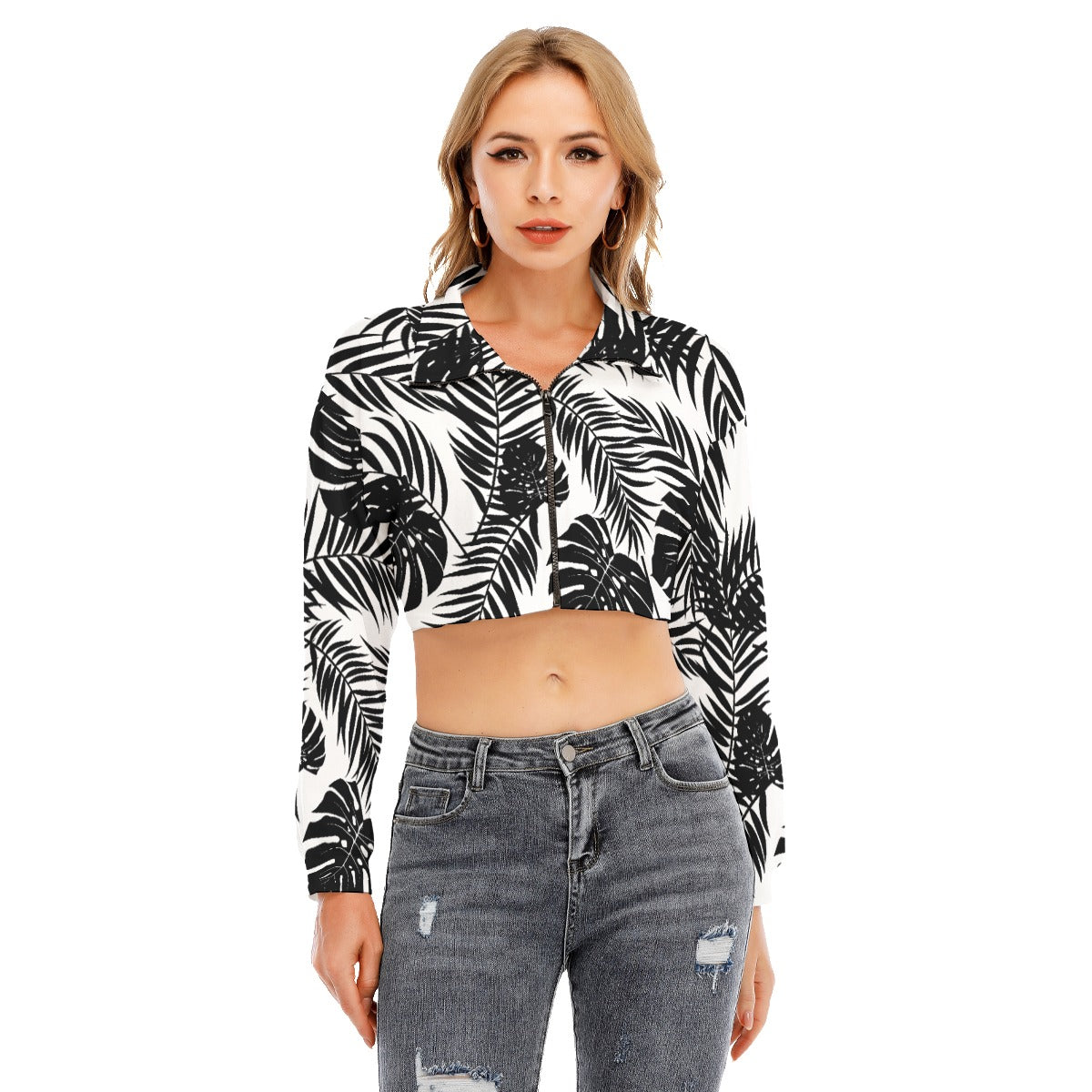 Women's ItsLynxie Cropped Zip Lapel Sweatshirt