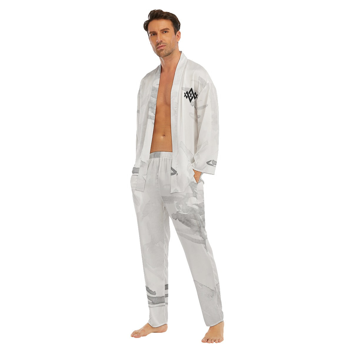Men's All Over Print Imitation Silk Pajama Set