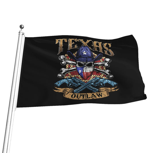 Texas Outlaw Skull and Bones Polyester Flag