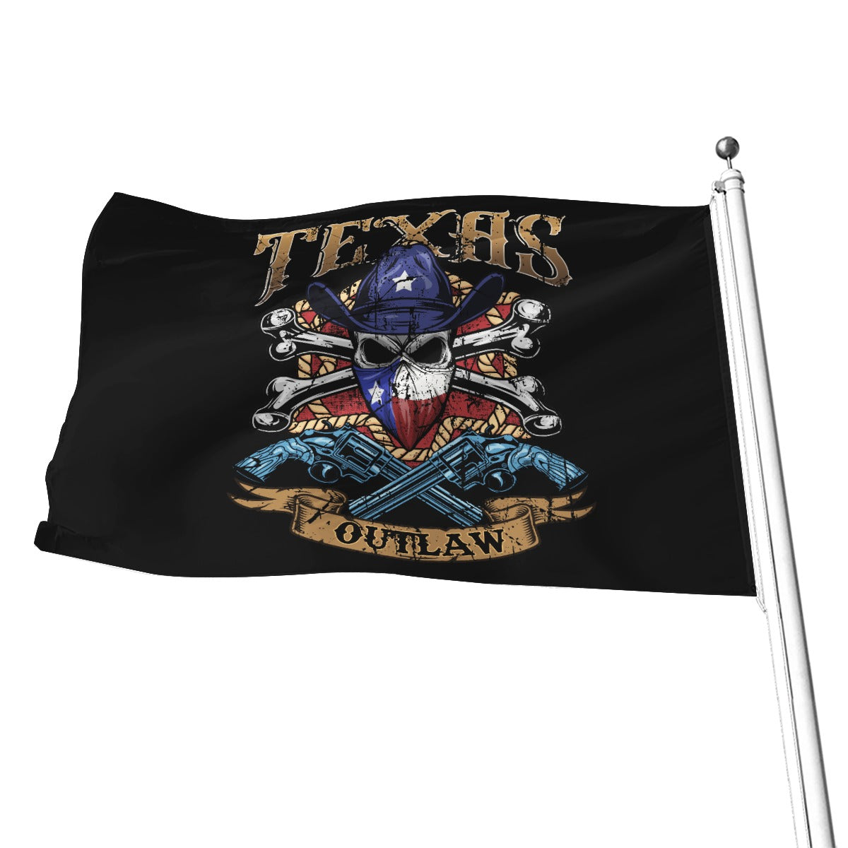 Texas Outlaw Skull and Bones Polyester Flag