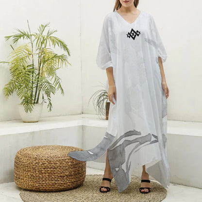 Women's All Over Print Imitation Silk V-neck Robe