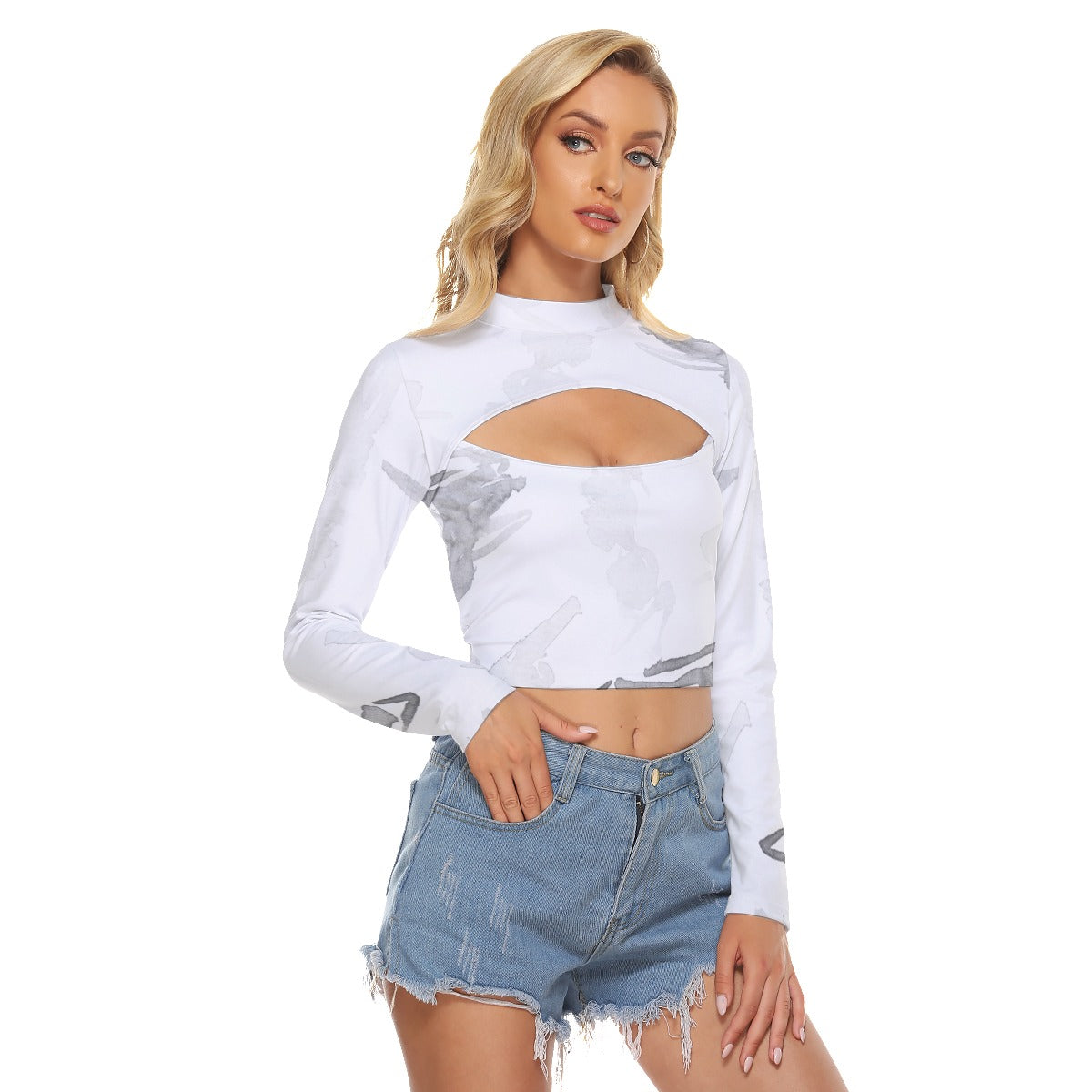 Women's All Over Print Hollow Chest Crop Top