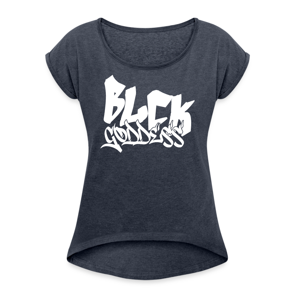 Blck Goddess Gamer Women's Roll Cuff T-Shirt - navy heather