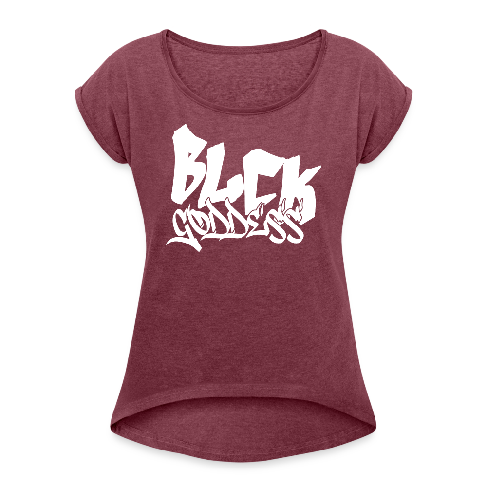 Blck Goddess Gamer Women's Roll Cuff T-Shirt - heather burgundy