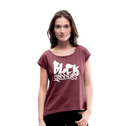 Blck Goddess Gamer Women's Roll Cuff T-Shirt - heather burgundy